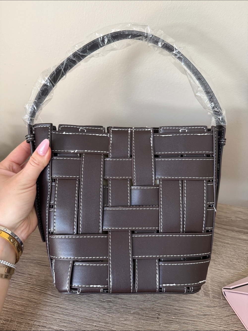 SHEIN Brown Woven Top-Handle Shoulder Bag